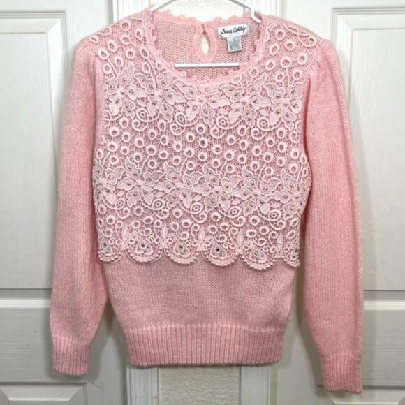 Vintage Dana Ashley 80’s Soft Pink Lace and Pearl Embellished Sweater Size S - Picture 13 of 13
